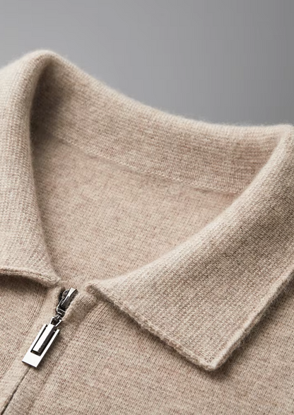 Luxurious Extra-Fine Merino Wool Zip-Front Polo Cardigan