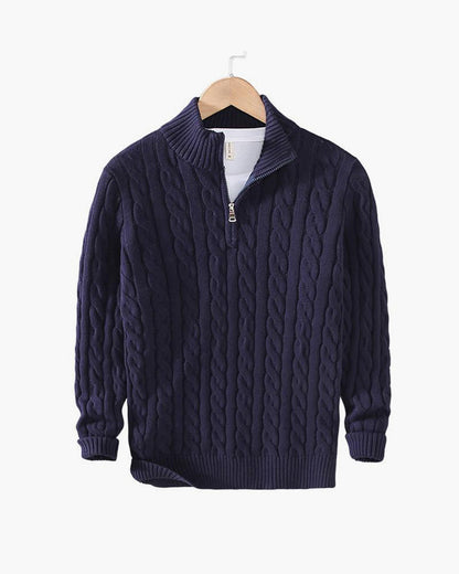 TAEBAEK Zip-Up Cable Knit Sweater