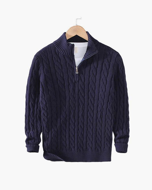 TAEBAEK Zip-Up Cable Knit Sweater