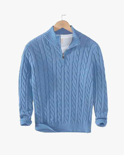 TAEBAEK Zip-Up Cable Knit Sweater