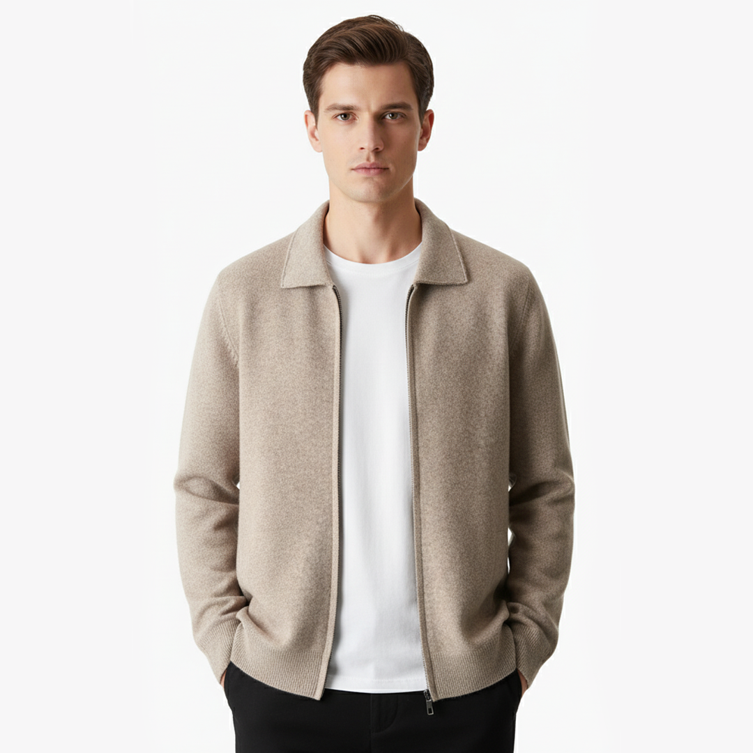 Luxurious Extra-Fine Merino Wool Zip-Front Polo Cardigan