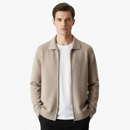 Luxurious Extra-Fine Merino Wool Zip-Front Polo Cardigan