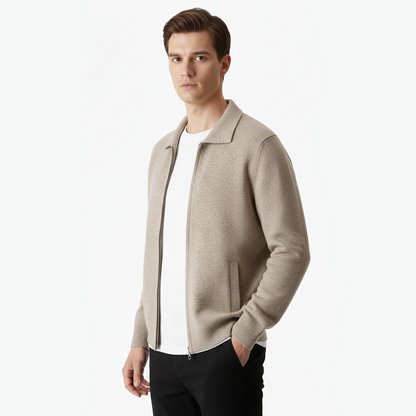 Luxurious Extra-Fine Merino Wool Zip-Front Polo Cardigan