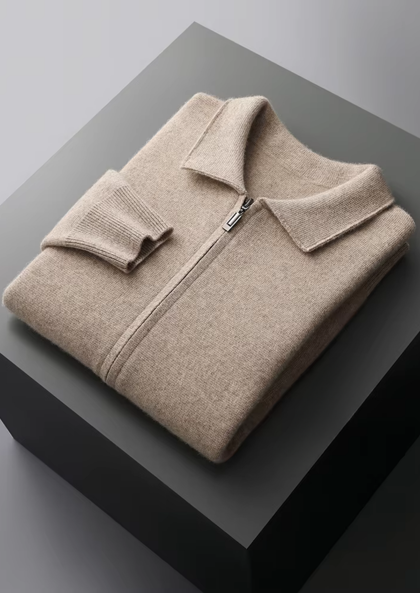 Luxurious Extra-Fine Merino Wool Zip-Front Polo Cardigan