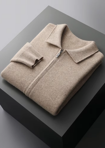 Luxurious Extra-Fine Merino Wool Zip-Front Polo Cardigan