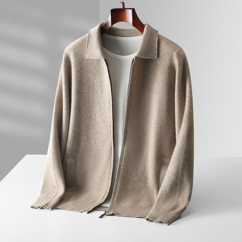 Luxurious Extra-Fine Merino Wool Zip-Front Polo Cardigan