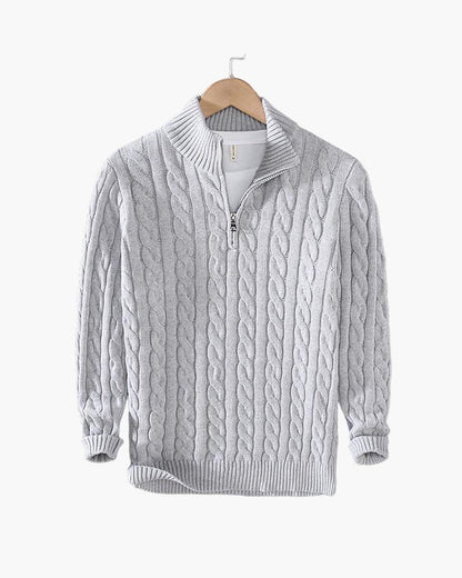 TAEBAEK Zip-Up Cable Knit Sweater
