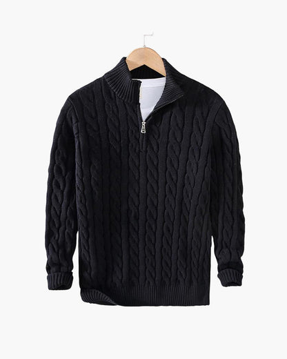TAEBAEK Zip-Up Cable Knit Sweater