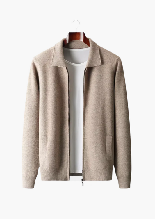 Luxurious Extra-Fine Merino Wool Zip-Front Polo Cardigan